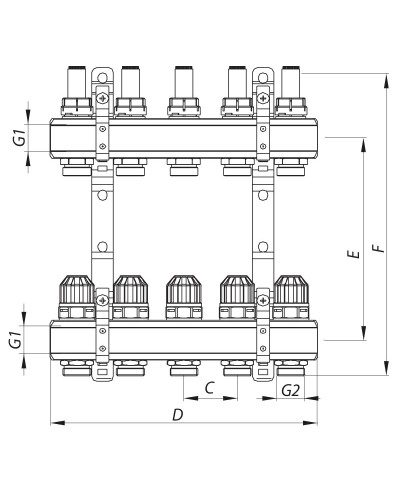 Колекторний блок з витратомірами KOER KR.1110-09 1"x9 WAYS (KR2646)