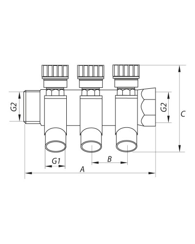 Колектор вентильний з фитингом KOER KR.1124-3 1"x3 WAYS (KR2833)