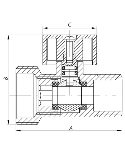 Кран трехходовый 1/2Mx3/4Mx1/2F KOER KR.515 (KR0103)