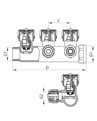 Колектор вентильний з фитингом KOER KR.1121-2 3/4"x2 WAYS (KR2650)