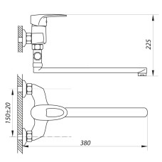 Смеситель для ванной ZERIX EDL 180 (ZX0030)