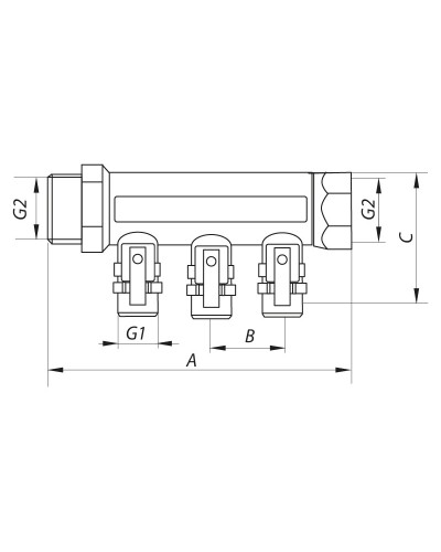 Колектор з кульовими кранами і фитингом KOER KR.1126-3 1"x3 WAYS (KR2839)