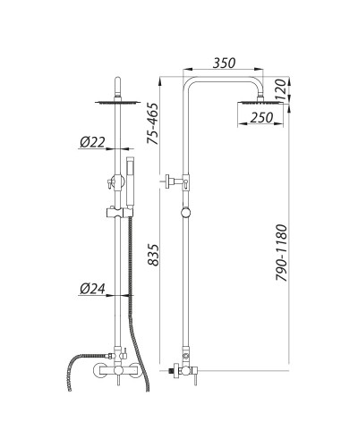 Душевая колонна со смесителем ZERIX LR72405 (нерж. сталь) (LL1473)