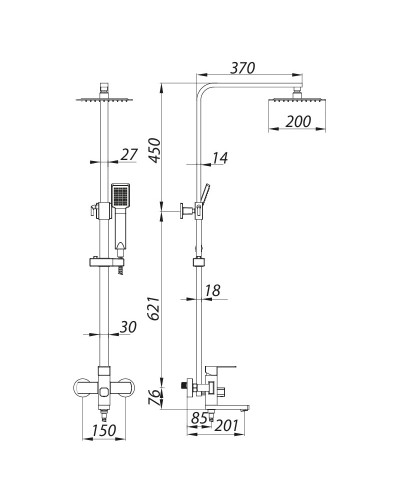 Душова колона зі змішувачем ZERIX LR72433 (нерж. сталь) (LL1474)