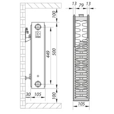 Стальной радиатор 22х500х1400.S KOER (сторона подключения) (RAD062)