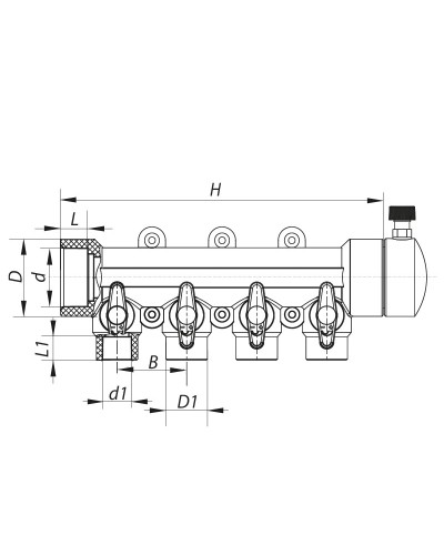 Колектор 4-way з кульовими кранами (40x20) PPR KOER K0171.PRO (KP0221)