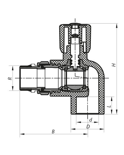 Кран радіаторний 20x1/2 кутовий з прокладкою "антіпротечка" PPR KOER K0161.PRO (KP0207)