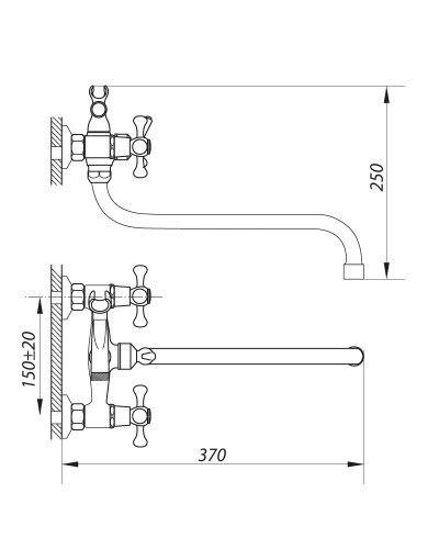 Смеситель для ванной ZERIX D3Q 722 (ZX0006)