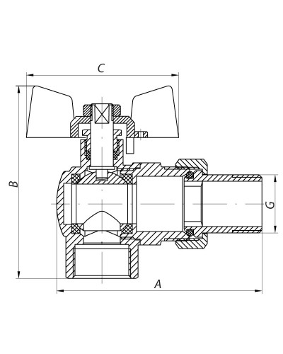 Кран з американкою 3/4" (KOER KR.228) кутовий (KR0018)