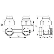 Узел нижнего подключения радиатора 3/4'' угловой (комплект) KOER KR.1132 (KR2816)