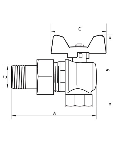 Кран кульовий з американкою кутовий 1" ГШМ (NF.941) NOLF (NF2966)