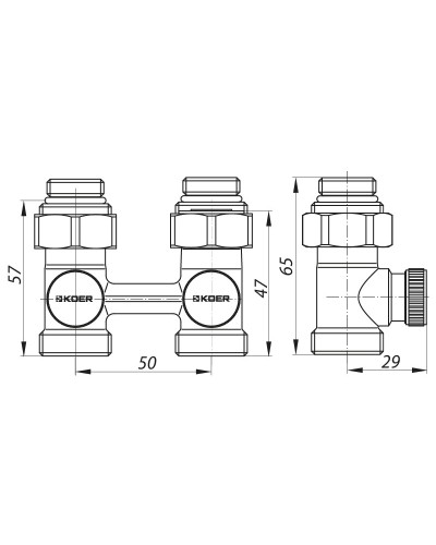 Вузол нижнього підключення радіатора прямий 3/4'' (комплект) KOER KR.1131 (KR2815)