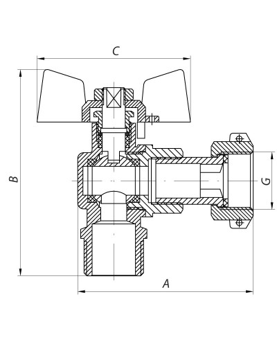 Кран с накидной гайкой 3/4" ГШМ ГАЗ УГЛОВОЙ KOER KR.221.G (KR0169)