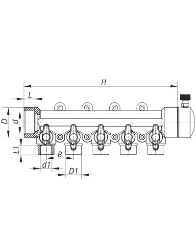 Колектор 5-way з кульовими кранами (40x20) PPR KOER K0172.PRO (KP0222)