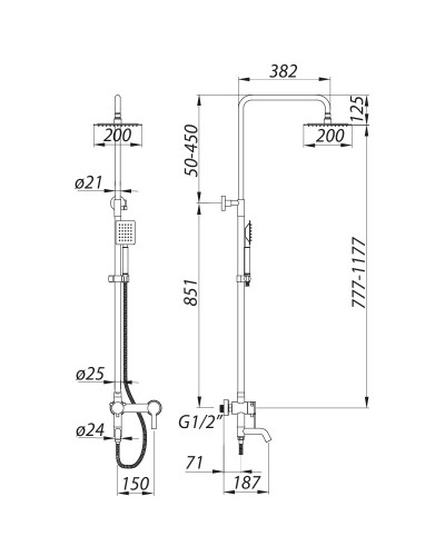 Душова колона зі змішувачем ZERIX LR72401 (нерж. сталь) (LL1027)