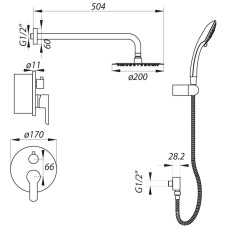 Встраиваемая душевая система со смесителем и тропич. душем ZERIX LR2403-2 (LL1210)