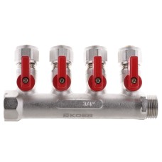 Коллектор с отсекающими кранами KOER KR.1125-4 3/4"x4 WAYS (KR2837)