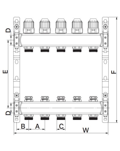 Колекторний блок з термостат. клапанами EUROPRODUCT EP.S1100-05 1"x5 (EP4992)