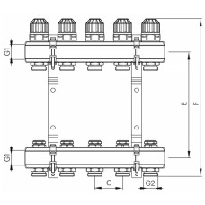 Коллекторный блок с термостатич. клапанами KOER KR.1100-05 1"x5 WAYS (KR2631)