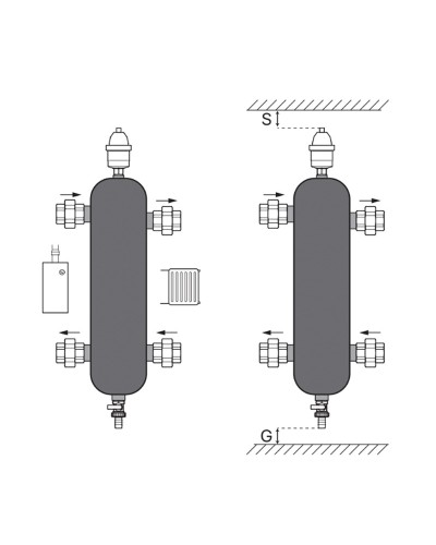 Гідрострелка KOER KR.S1031 2/2 (з воздухоотвод. І дренаж. краном) 1"НР SUS304 (KR2958)