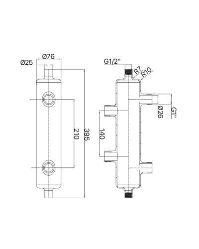 Гідрострелка KOER KR.S1031 2/2 (з воздухоотвод. І дренаж. краном) 1"НР SUS304 (KR2958)