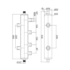 Гидрострелка KOER KR.S1032 4/2 (с воздухоотвод. и дренаж. краном) 1"НР SUS304 (KR2959)
