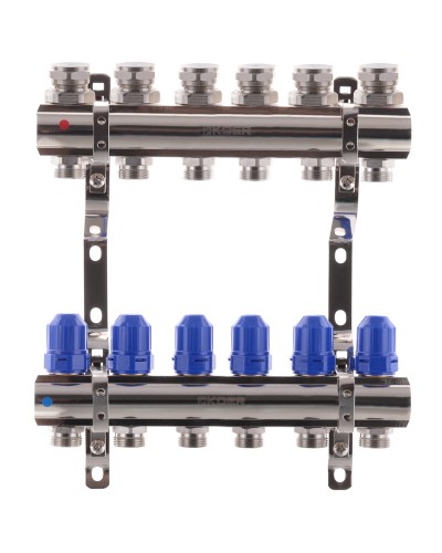 Колекторний блок з термостатичними клапанами KOER KR.1100-06 1"x6 WAYS (KR2632)