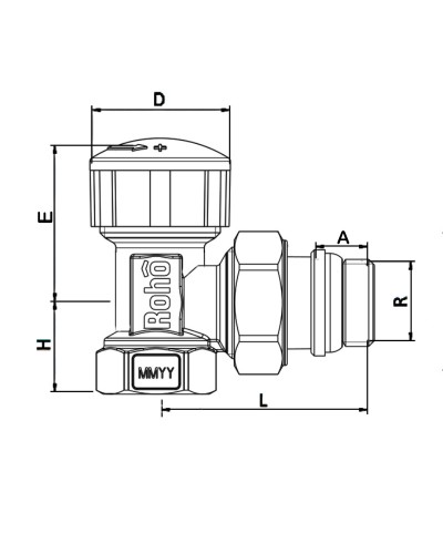 Кран радіаторний термостатичний Roho R5150-050 - 1/2" (М30х1.5) (кутовий) (RO0122)