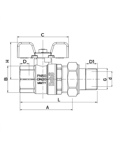 Кран із американкою прямий Roho R105-050 - 1/2" (RO0086)