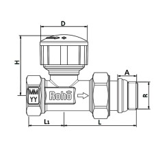 Кран радиаторный термостатический Roho R5160-050 - 1/2" (М30х1.5) прямой (RO0124)