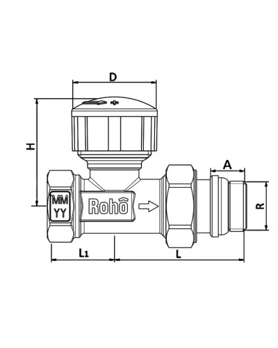 Кран радиаторный термостатический Roho R5160-050 - 1/2" (М30х1.5) прямой (RO0124)