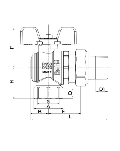 Кран з американкою Roho R106-075 - 3/4" кутовий (RO0090)