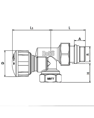 Кран радіаторний термостатичний Roho R5170-050 - 1/2" (М30х1.5) осьовий (RO0126)