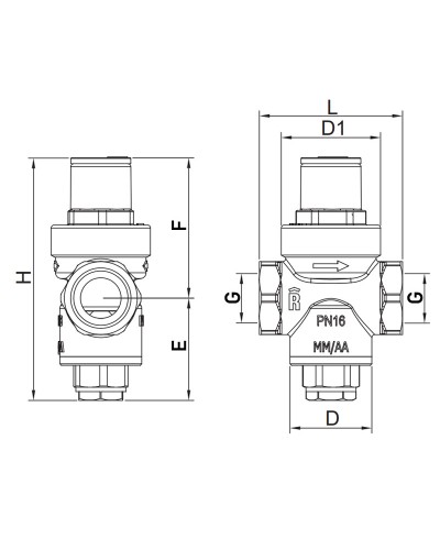 Редуктор тиску Roho R1201-075 - 3/4" ВВ. PN16 (1-5.5 бар) поршневий (RO0144)