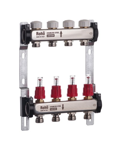 Колектор з витратоміром та термостатичними клапанами Roho R804-04 - 1"х 4 вих. (RO0036)