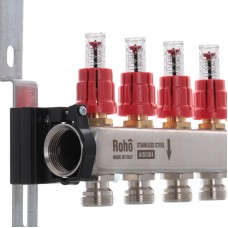 Коллектор с расходомером и термостатическими клапанами Roho R804-04 - 1"х 4 вых. (RO0036)