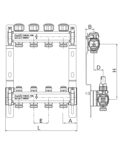 Колектор з термостатичними та запірними клапанами Roho R805-04 - 1"х 4 вих. (RO0058)