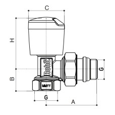 Кран радиаторный Roho R5551-050 - 1/2" угловой (антипротечка) (RO0129)