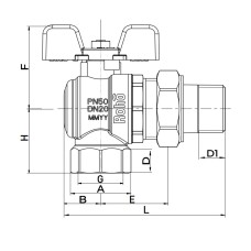 Кран с американкой Roho R106-050 - 1/2" угловой (RO0089)