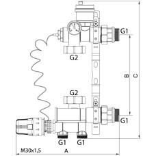 Смесительный узел для коллекторов с нижним подключением KOER KR.1022 1"(без насоса) (KR2841)