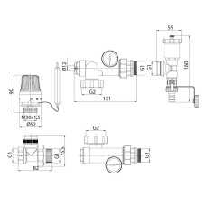 Смесительный узел для коллект. с левым. иногда. KOER KR.1022L1 - 1" (без насоса) (прямой) (KR291