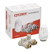 Комплект для нижней подкл. радиатора KOER SET-22 - 1/2"x3/4" (прямой) с термоголовкой ЗЗ (KR3174)