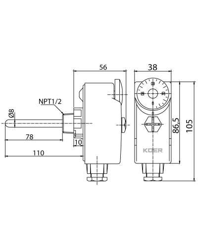 Термостат механічний заглибний KOER KR.1350 (0...+90*C) (KP2775)