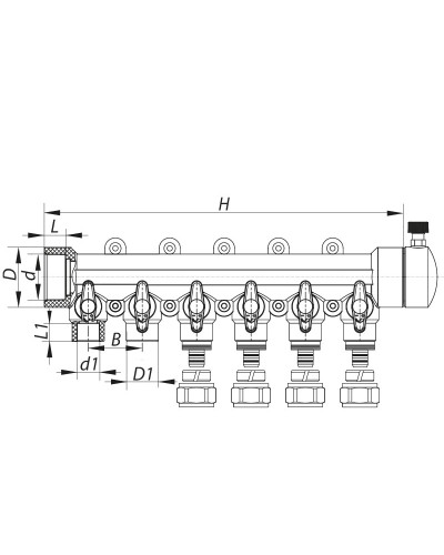 Колектор розподільний 6-way з фітингом (40x20) PPR KOER K0194.PRO (KP2559)