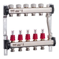 Коллектор с расходомерами и термостатическими клапанами с байпасом Roho R814-05 - 1"х 5 исх. (RO0048)