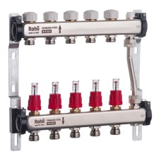 Коллектор с расходомерами и термостатическими клапанами с байпасом Roho R814-05 - 1"х 5 исх. (RO0048)
