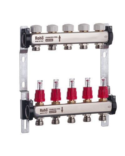 Колектор з витратоміром та термостатичними клапанами Roho R804-05 - 1"х 5 вих. (RO0037)