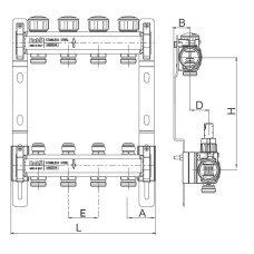 Коллектор с термостатическими и запорными клапанами Roho R805-12 - 1"х 12 вых. (RO0066)