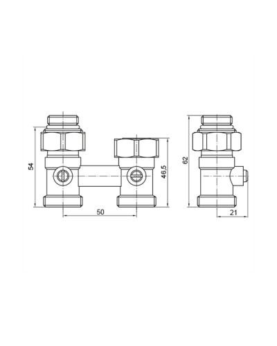 Вузол нижнього підключення радіатора прямий 3/4"x1/2" KOER KR.1133 (комплект) (KR3114)