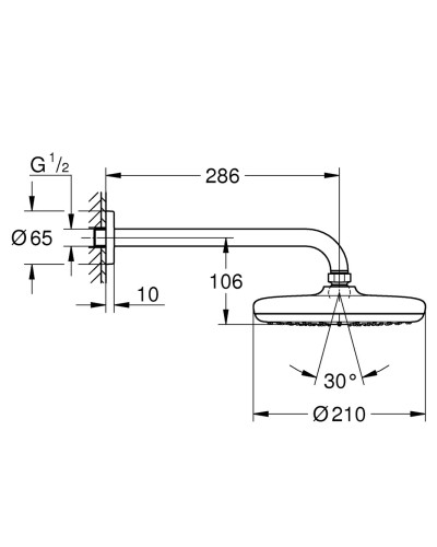 Верхний душ с настенным кронштейном Grohe New Tempesta Classic (26411000)